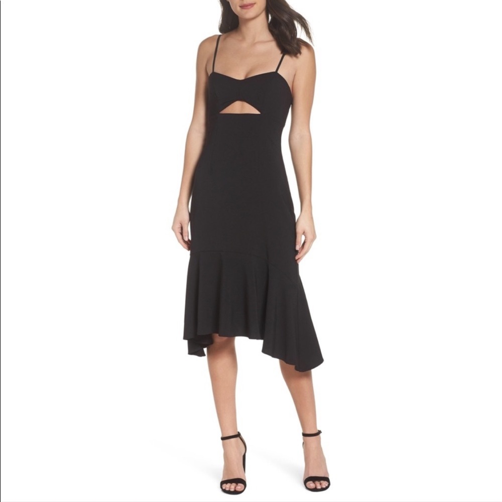 new NSR ♥︎ Ruffle Midi Open Midriff Cutout Dress ♥︎ Black ♥︎ Size Medium - Picture 10 of 11